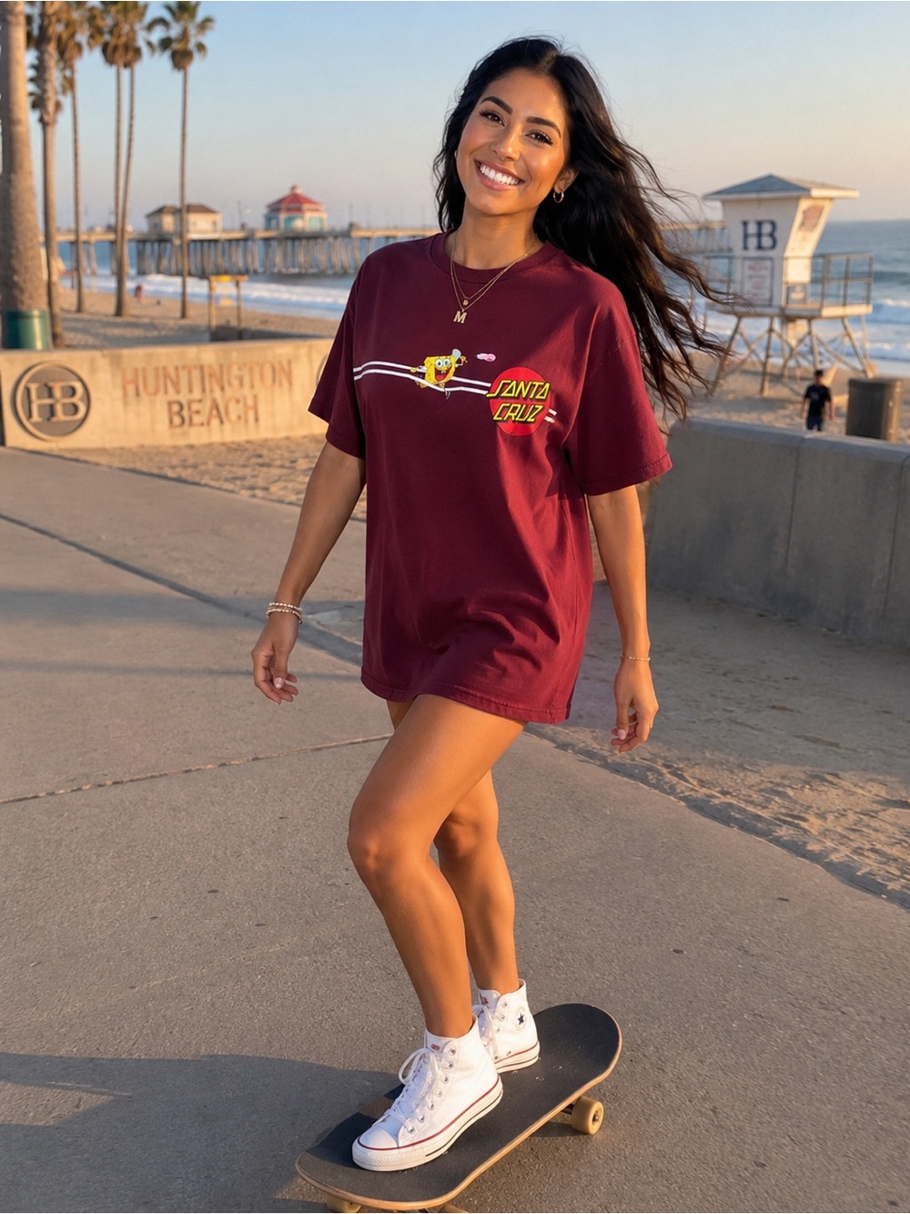 SpongeBob x Santa Cruz Maroon Graphic Tee | Size Medium Unisex Tee